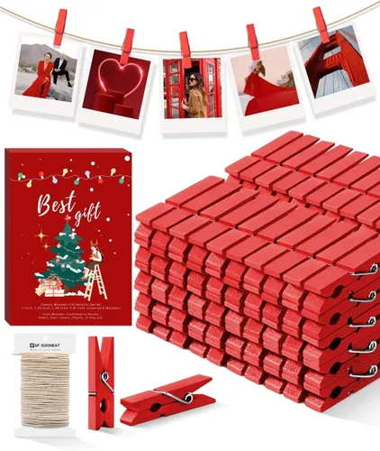 Miniatura 11 de Pinzas para la ropa, color rosa, 100 pinzas pequeñas de madera para fotos con cordel de yute, pequeño clip para papel fotográfico, ideal para baby