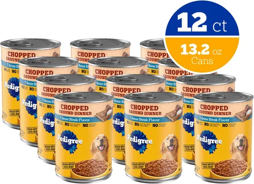 Miniatura 2 de Pedigree Picado molido comida húmeda suave para perros adultos con cena de carne T-Bone, comida enlatada para perros, latas de 13.2 onzas, 12