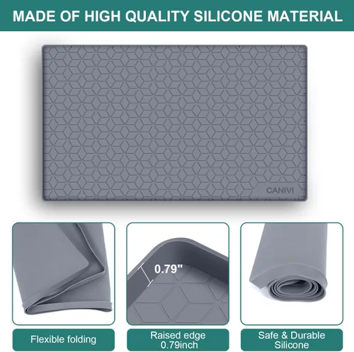 Miniatura 6 de Tapete para debajo del fregadero, 34 x 22 pulgadas, bandeja de silicona impermeable debajo del fregadero para armarios de cocina y lavandería, Azul