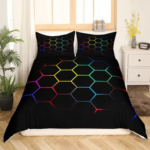 Miniatura 10 de Funda de edredón de panal para niños, hombres y niñas, juego de ropa de cama moderno con temática geométrica hexagonal, diseño de cuadrícula