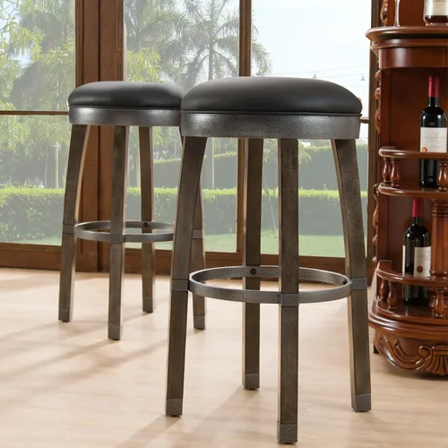 Miniatura 2 de Leick Home Calton Taburete de mostrador, con asiento giratorio, para cocina o comedor, piel sintética negra y piedra gris, paquete de 2, 10118GS/BL