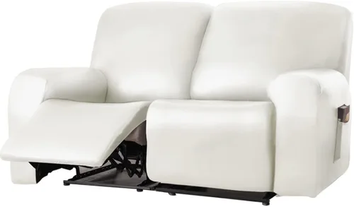 Miniatura 10 de Vctops - Funda elástica de 6 piezas para sofá biplaza reclinable, de cuero sintético impermeable, protector de muebles antideslizante con borde Negro
