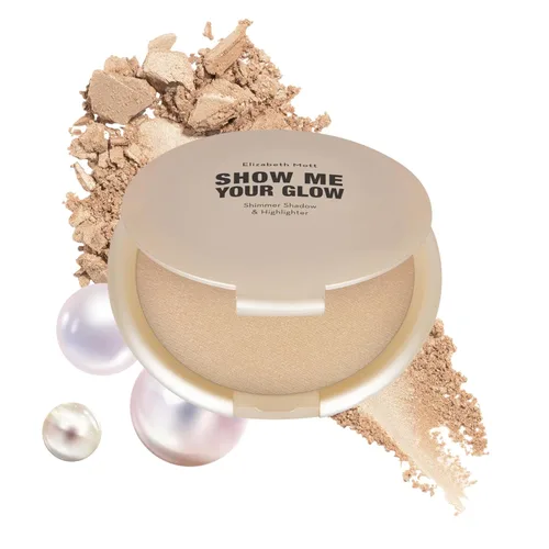Elizabeth Mott Show Me Your Glow - Iluminador en polvo 2 en 1 y sombra de ojos brillante, maquillaje natural con brillo facial, libre de crueldad