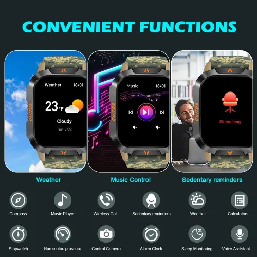Miniatura 5 de QTLLBT Reloj Militar para Exteriores Altímetro Barómetro Brújula Reloj Inteligente Táctico de Fitness Monitor de Ritmo Cardíaco Monitor de Sueño Más