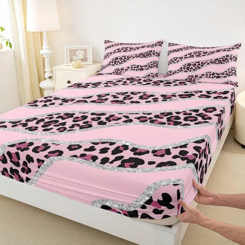 Miniatura 13 de Erosebridal Sábanas de cama de guepardo, sábana bajera con estampado de leopardo, tamaño individual, sábanas de rayas marrones, funda de cama