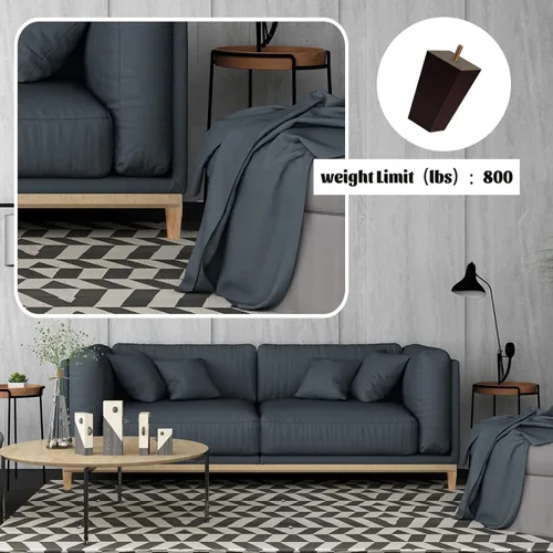 Miniatura 3 de Juego de 4 patas de sofá cuadradas para cama, patas de repuesto de madera de 2 pulgadas para muebles, color marrón oscuro