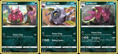 Scolipede 107/198 Chilling Reign - Juego de 3 cartas Pokemon Evolution - Rare Stage 2 Dark Type