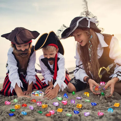 Miniatura 6 de Vellibring 180 piezas de juguetes de gemas del tesoro pirata, acrílico falso, gemas brillantes, juguetes coloridos de playa, joyas piratas, juguetes