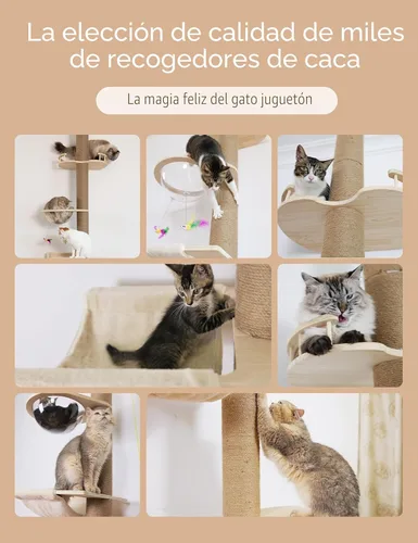 Miniatura 7 de Árbol para gatos del piso al techo con poste rascador de cuerda de sisal natural, altura ajustable (55-119 pulgadas), árbol de actividades