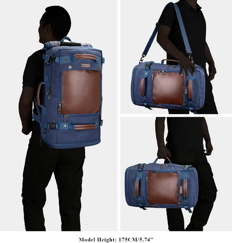 Miniatura 3 de Witzman - Mochila de viaje para hombre estilo vintage de lona, 21 pulgadas azul), A2021 big size Blue 22.5 pulgadas azul