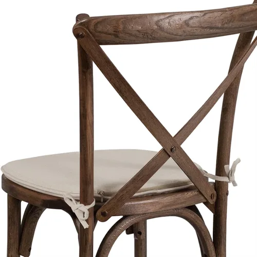 Miniatura 9 de Flash Furniture HERCULES Series Silla apilable de madera americana con respaldo cruzado con cojín Temprano americano