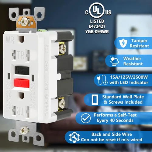 Miniatura 3 de POWAWINI - Enchufes GFCI de 15 amperios, certificación UL, receptáculos GFI de autocomprobación, resistentes a manipulaciones, resistente a