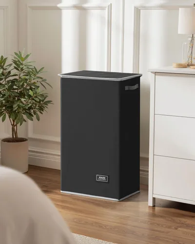 Miniatura 7 de SOLEDI Cesta de lavandería negra con tapa y bolsa extraíble, cesta de lavandería grande y alta de 100 litros, plegable con asa para almacenamiento