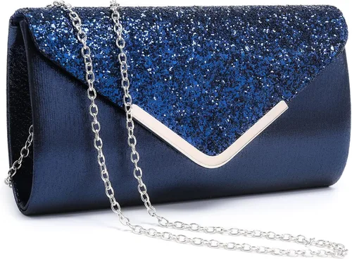 Dasein Bolsos de noche para mujer, bolsos de mano formales para bodas, fiestas, bailes, bolsos con correa para el hombro y solapa con purpurina |