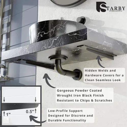 Miniatura 6 de Starby Soporte de granito flotante de alta resistencia. 1 paquete, soporte en T de 9 pulgadas para estanterías voladizas. Soporte fuerte e invisible