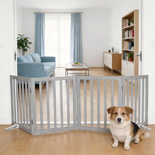 Miniatura 37 de Puerta para perros para interiores, valla independiente para perros, para la casa, puertas, pasillos o escaleras, puerta para mascotas plegable