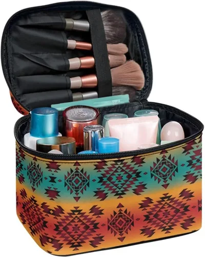 Miniatura 2 de JoyLamoria Bolsa de Maquillaje Portátil Bolsa de Cosméticos de Viaje Bolsa de Maquillaje con Gran Capacidad Bolsa con Cremallera, Aztec Southwestern