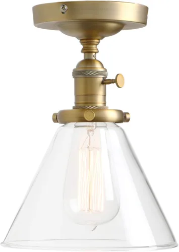Miniatura 17 de PERMO Lámpara de techo semiempotrada industrial vintage con pantalla de cristal transparente de cono ovalado (cromado)
