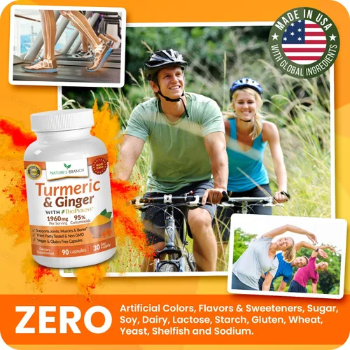 Miniatura 8 de Suplemento de Cúrcuma y Jengibre - Cúrcuma Orgánica y BioPerine - 95% Curcuminoides para Apoyo Articular y Digestión Extracto de Pimienta Negra