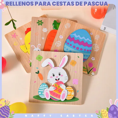 Miniatura 6 de Paquete de 4 rompecabezas de madera de Pascua para niños y niñas pequeños, rompecabezas de juguetes para cestas de Pascua, regalos de fiesta