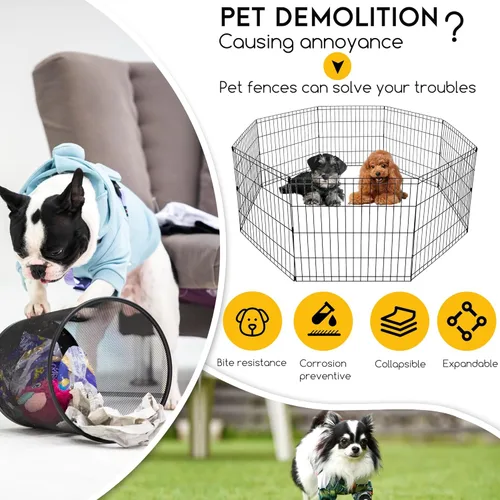 Miniatura 3 de FDW Corral para perros de 24 pulgadas, 8 paneles, para interiores y exteriores, valla de metal para cachorros, valla portátil plegable