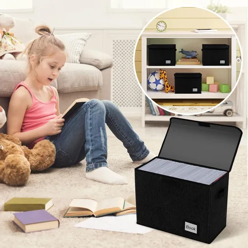 Miniatura 6 de Caja de almacenamiento para cómics de 15.8 x 7.8 x 11.8 pulgadas, plegable con capacidad para 160-180 organizador de cómics resistente (negro)