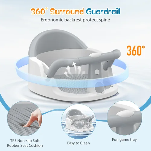 Miniatura 4 de Asiento de baño para bebés de 6 meses en adelante sentados, silla de baño antideslizante con ventosa, seguro y cómodo asiento de baño infantil