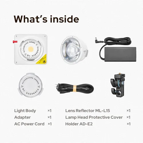 Miniatura 8 de Godox ML100Bi - Luz de video LED de mano de 120 W con reflector de lente de 15 ° 2800K-6500K TLCI 98+/CRI 97+ Fotografía portátil de mano (ML100 Bi)
