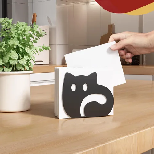 Miniatura 8 de Servilletero de gato autoajustable para mesa, moderno dispensador de servilletas de metal para cocina, comedor, servilleteros con material Negro