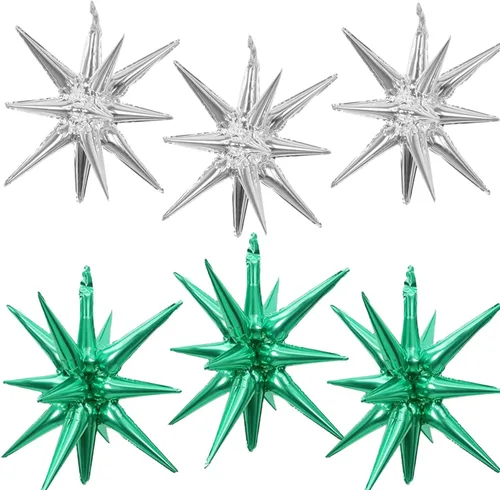 Miniatura 18 de 6 Globos de Papel de Aluminio con Forma de Estrella Negra de Una Pieza, Globo de Estrella de 14 Puntas 4D Cono Starburst de Mylar de 22 Pulgadas