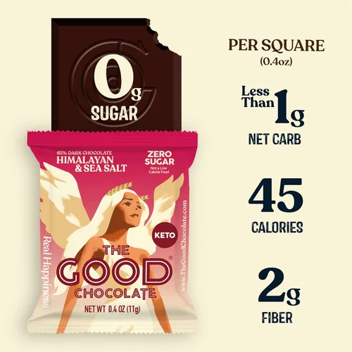 Miniatura 3 de The Good Chocolate - Cuadrados de chocolate cetogénico con sal del Himalaya, cero azúcar, aperitivo bajo en carbohidratos, calorías más bajas