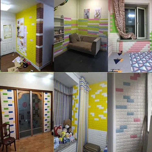 Miniatura 3 de Paneles de pared de espuma 3D, 5 azulejos que cubren 28.7 pies cuadrados, papel tapiz grueso de ladrillo para despegar y pegar para decoración