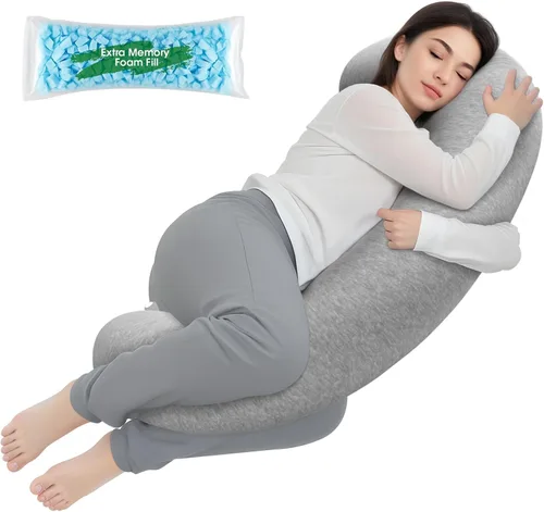 Miniatura 18 de TranquilRelax Almohada corporal, almohada larga, almohada corporal de espuma viscoelástica, almohada lateral en forma de C, funda de almohada Negro