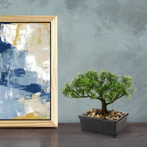 Miniatura 7 de Árbol bonsái artificial, enebro, plantas artificiales para interiores, pequeñas plantas falsas para decoración con macetas de cerámica