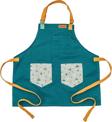 Delantal Surfer Kids | Delantal de lona inspirado en el océano para cocinar | Delantal de algodón duradero para niños con correas | Pintura para