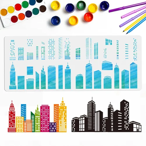 Miniatura 8 de MAYJOYDIY Plantilla de la ciudad de Nueva York de 11.7 x 8.3 pulgadas, plantillas de construcción de ciudad, estatua de la libertad, plantillas