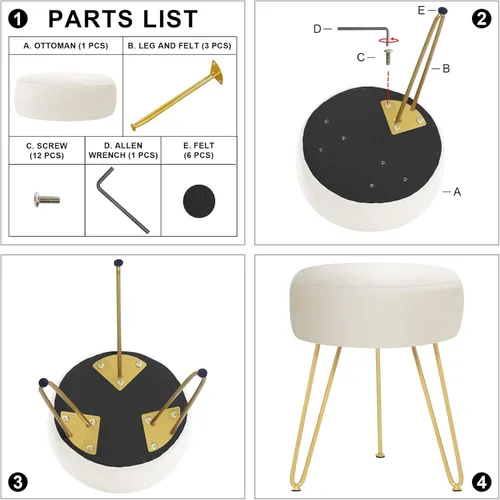 Miniatura 6 de GERANT Taburetes de tocador multifuncionales – Taburete otomano redondo de terciopelo moderno – Taburete tapizado – Taburete de mesa auxiliar