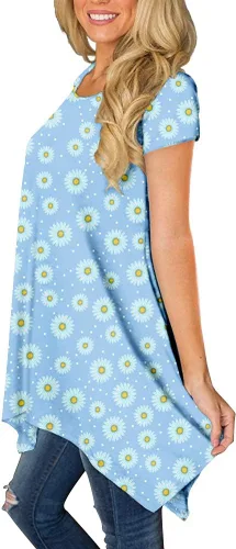 Miniatura 2 de BISHUIGE - Blusón de verano para mujer, de manga corta, con dobladillo irregular, holgada