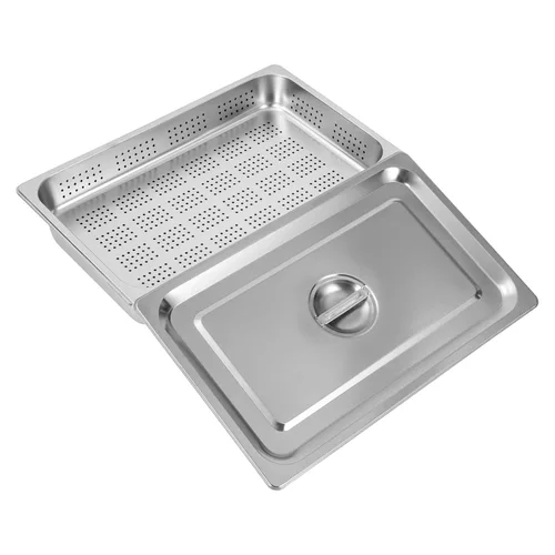 Miniatura 4 de Hotel Pan - Sartenes de acero inoxidable con tapa, paquete de 3 bandejas de vapor perforadas de 2.6 pulgadas y 4 pulgadas de profundidad para mesa
