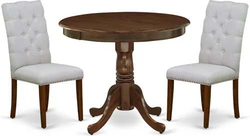 Miniatura 18 de East West Furniture ANEL3-ANA-05 Juego de mesa y sillas de cocina de 3 piezas contiene una mesa redonda de comedor con pedestal y 2 sillas Parsons
