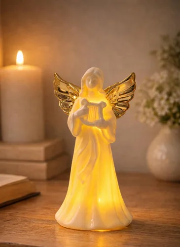 Miniatura 14 de ADAVAS.Y&G Luz nocturna de ángel, regalo cristiano para mujeres, figura de ángel de porcelana con cálido brillo LED, oración y regalo de comodidad