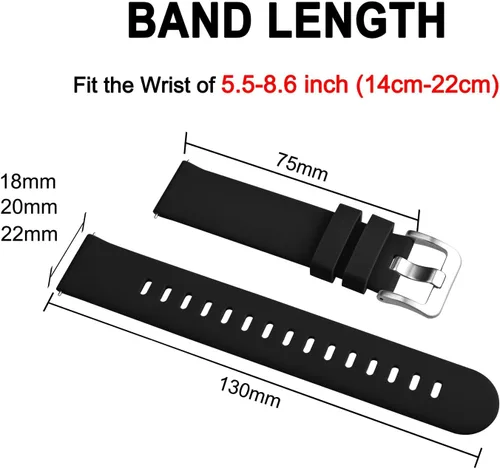 Miniatura 115 de BISONSTRAP Correas de reloj de silicona, correas de reloj delgadas con liberación rápida, 0.787 in, negro con hebilla negra