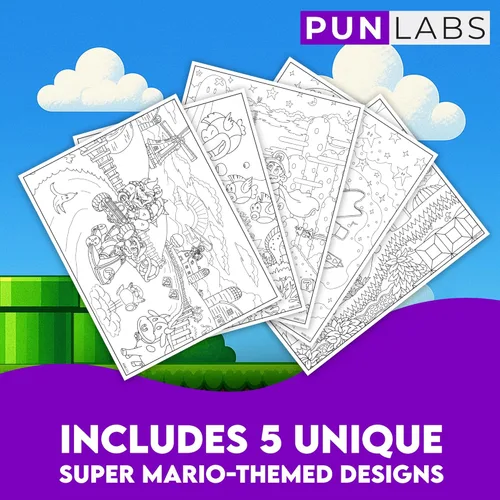 Miniatura 2 de Super Mario - Páginas para colorear para adultos y niños, juego de 5 hojas para colorear inspiradas en Mario en cartulina premium, divertido juego