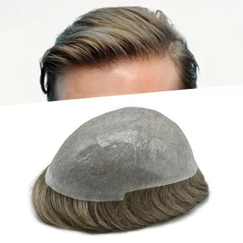 Miniatura 16 de Pieza de pelo para hombre Toupee pelo humano real tupé para hombres piezas de pelo sistema de reemplazo para hombres piel ultra fina 0.002 in 17#