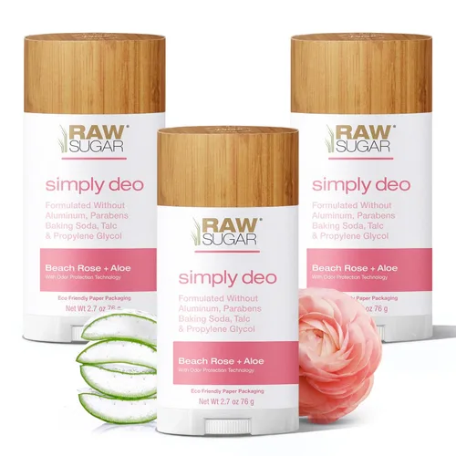 RAW SUGAR Desodorante en barra sin aluminio, paquete Simply Deo (paquete de 3) desodorante de cuerpo entero para mujeres y hombres, formulado