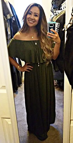 Miniatura 4 de Sarin Mathews - Vestido de fiesta para mujer estilo casual largo hasta los tobillos con volantes hombros descubiertos abertura lateral y bolsillos