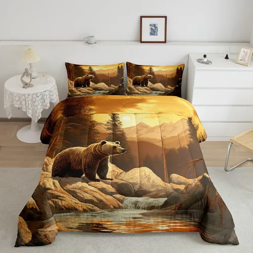 Miniatura 12 de Erosebridal Juego de edredón rústico de ciervos para niños, adolescentes y adultos, juego de ropa de cama tamaño individual con temática de caza