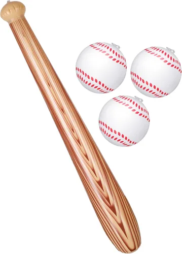 Kacctyen Juego de béisbol inflable de Halloween de 4 piezas de bate de plástico falso para adultos, color marrón, bate de 29.5 pulgadas, pelotas de