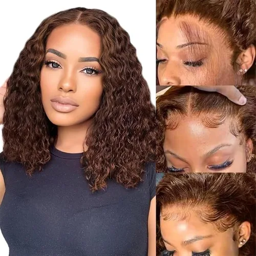 Miniatura 20 de SENSAIRUITE Peluca Rizada Ombré con Reflejos Rubio Miel Peluca con Diadema Cabello Humano 12 Pulgadas Onda Profunda Densidad 180% Pelucas