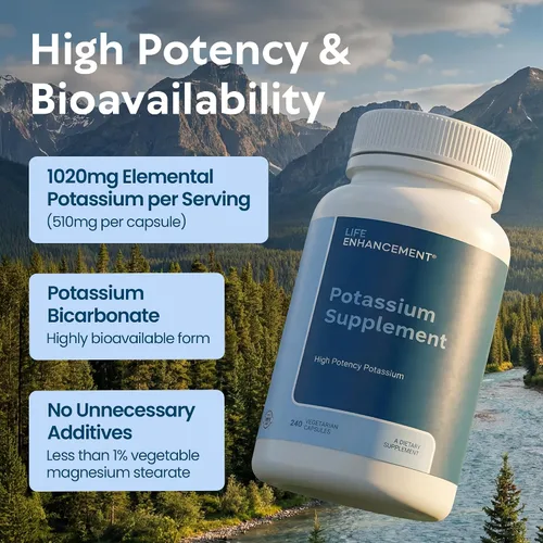 Miniatura 7 de Life Enhancement Suplemento de Potasio de Alta Absorción para la Salud de los Músculos, el Cerebro y los Huesos - Sin Aditivos. Suplemento